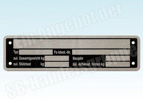 Typenschild für pkw anhänger - typenschild,